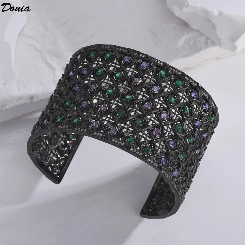 Donia Jewelry European and American fashion luxury wide plate retro tri-color bracelet women inlaid AAA zircon bracelet jewelry