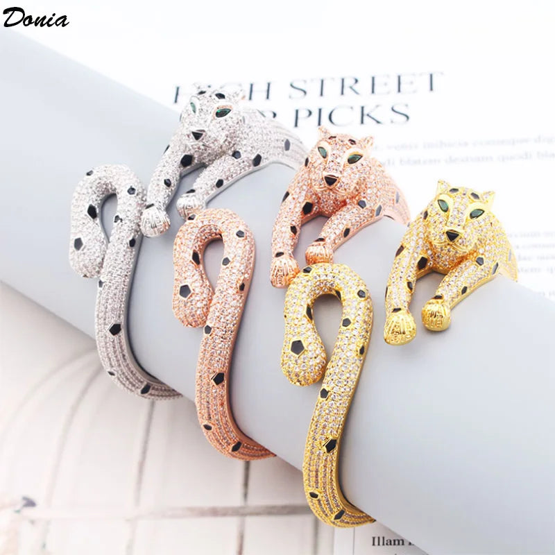 Donia jewelry European and American enamel fierce leopard open bracelet ring fashion luxury domineering AAA inlaid zircon jewelr