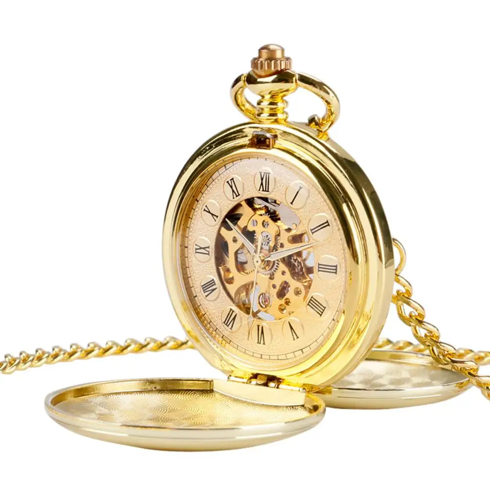 Full Gold Color Skeleton Pocket Watch