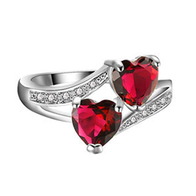 HuiSept Fashion Silver 925 Ring Jewelry Heart-shape Topaz Sapphire Ruby Zircon Gemstones Rings for Women Wedding Party Wholesale