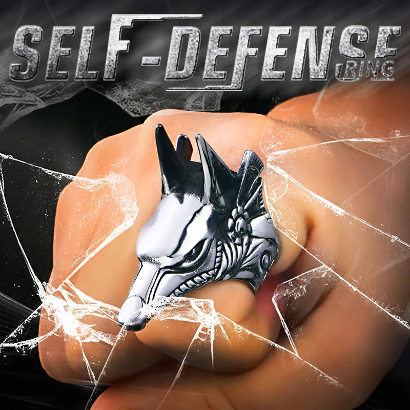 Stainless Steel Wolf Head Men Ring.