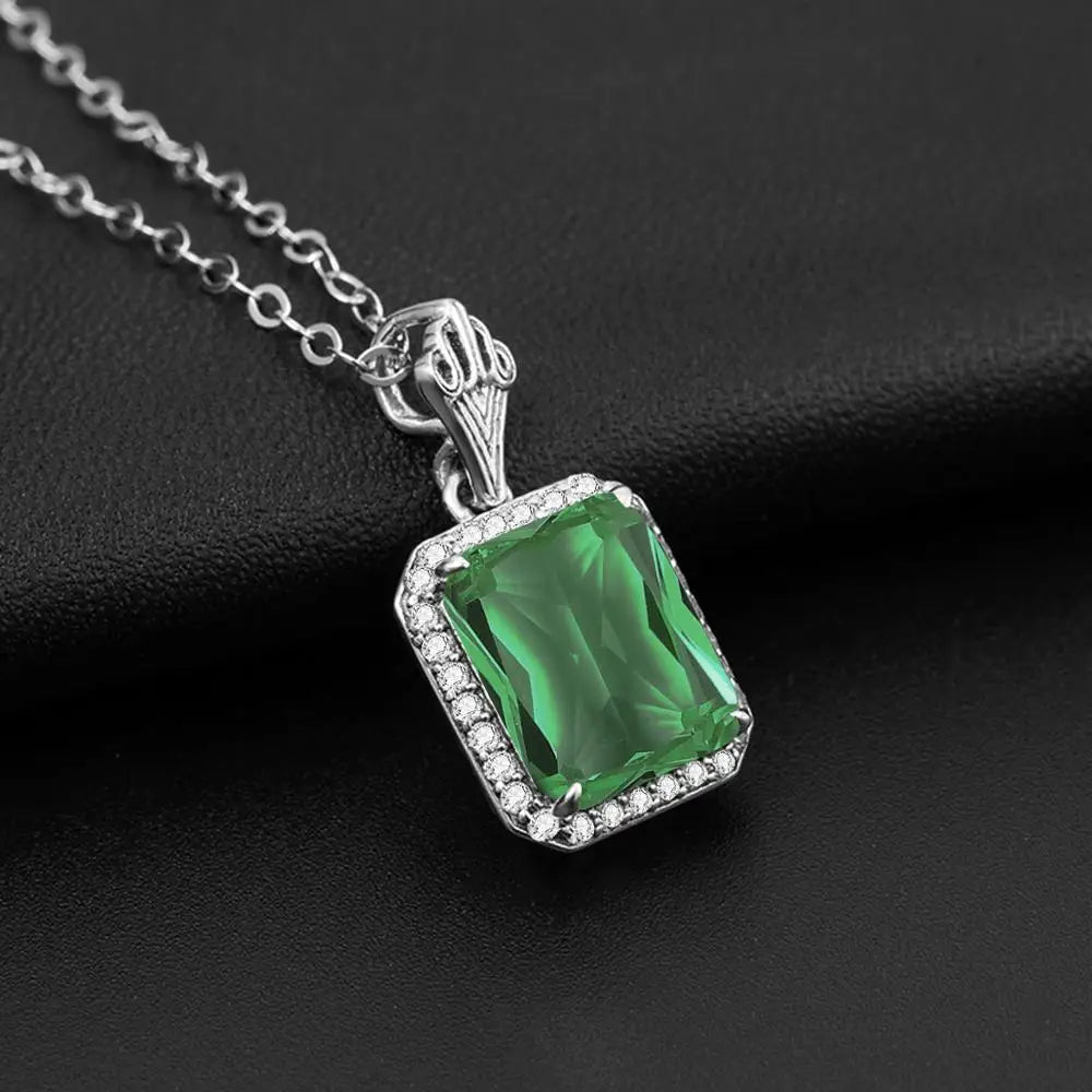 Szjinao Green Emerald Pendant Necklaces For Women With Diamonds 925 Silver Jewelry Gemstone Boho Berloque Esmeralda Pendentif