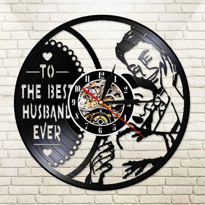 Romantic To The Best Husband Ever Watch LED Backlight Beloved Husband Love Vinyl Record Wall Clock Wedding Anniversary Gift