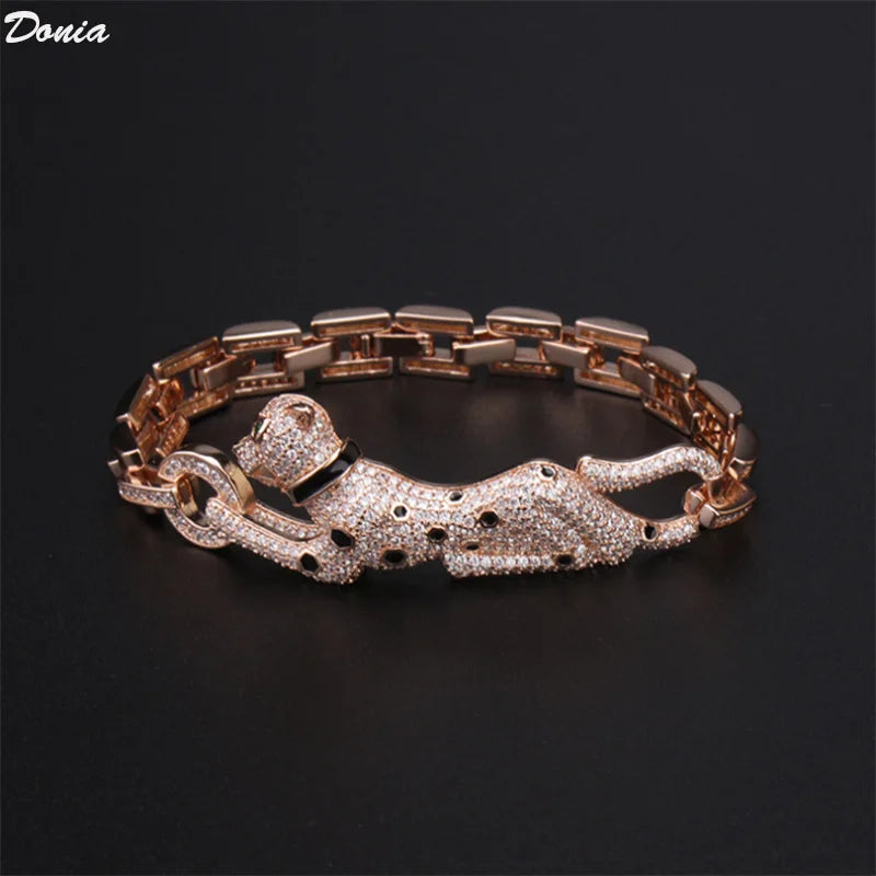 Donia Jewelry New fashion luxury slightly inlaid AAA zircon leopard bracelet animal Cuba chain European jewelry