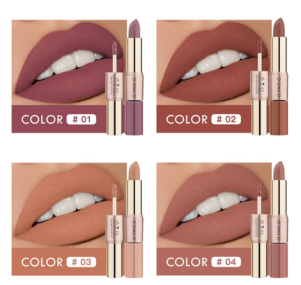 2 in 1 Matte Lipstick Lip Gloss Cosmetics Waterproof Pintalabios.