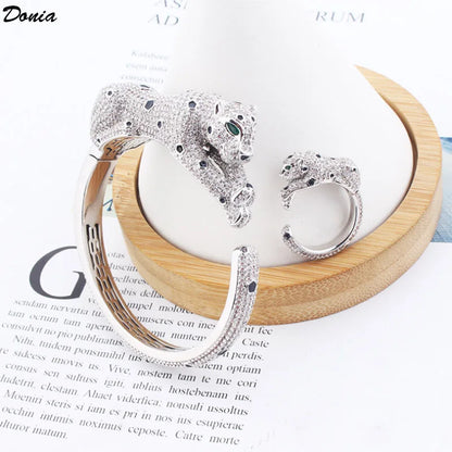 Donia jewelry European and American enamel leopard open bracelet ring fashion luxury domineering AAA inlaid zircon jewelry