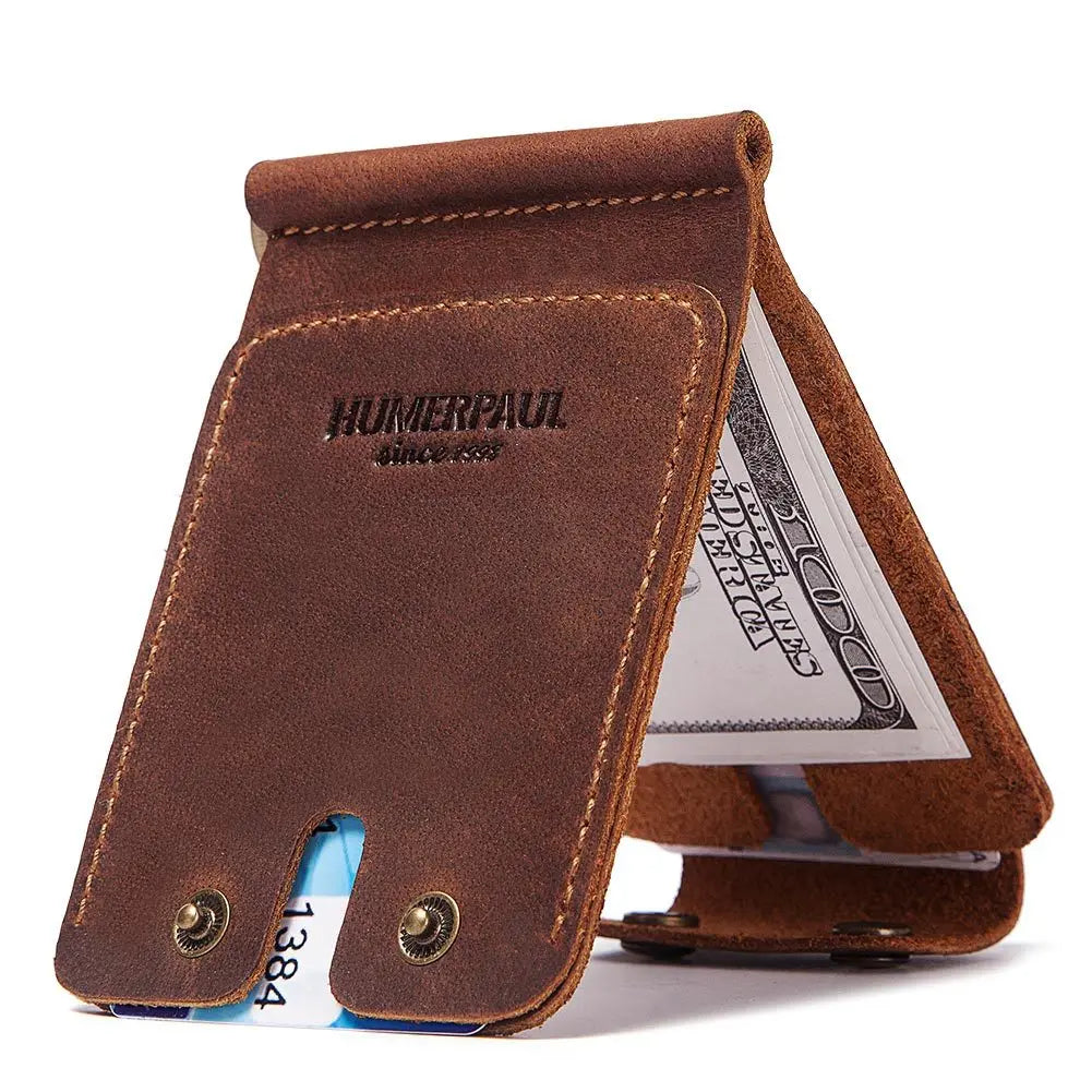 Vintage New Men Money Clip Wallet Genuine Leather Fashion Business Credit Card Money Holder Purse Male Clip Case Cuzdan Portfel