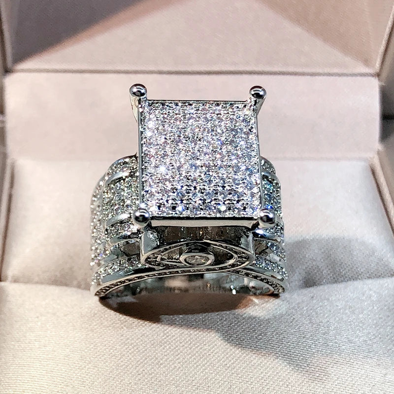 Silver Geometric Diamond Ring for Couples.