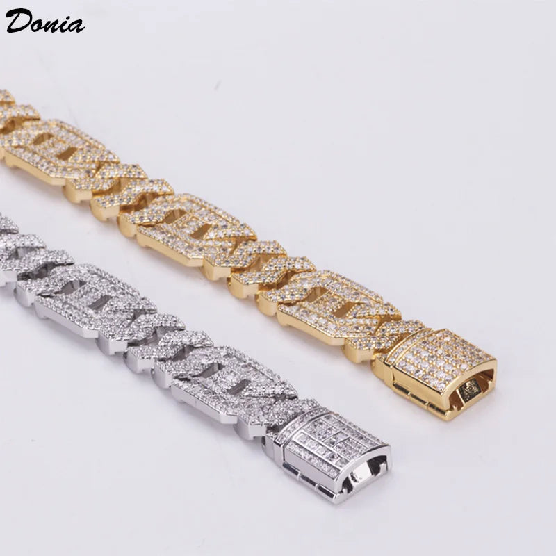 Donia Jewelry Fashion New Hip Hop Micro Inlaid AAA Zircon Copper Cuban Bracelet Electroplated  Men's Jewellery