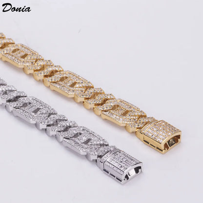 Donia Jewelry Fashion New Hip Hop Micro Inlaid AAA Zircon Copper Cuban Bracelet Electroplated  Men&