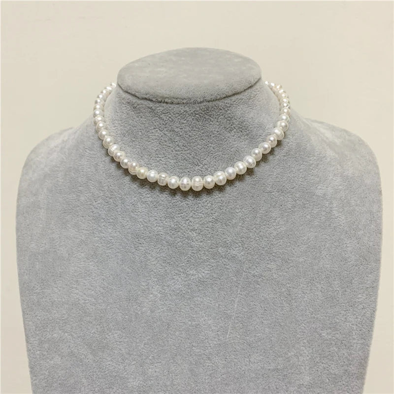 Wholesale18K Gold Pearl Chokers Necklaces 6-7mm Natural Freshwater Pearl Jewelry For Women 2021 Fashion Pretty Wedding Gift&