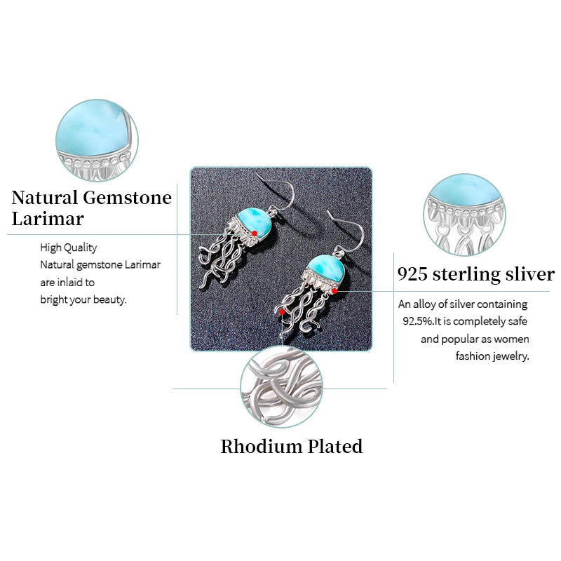 Silver Sea Life Jellyfish Earrings with Larimar.