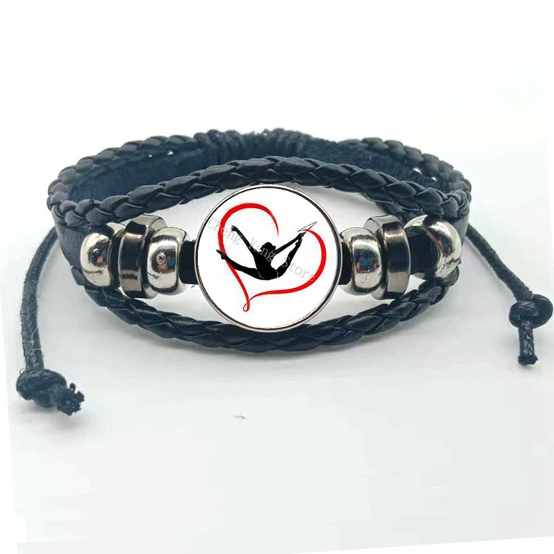 New gymnast leather bracelet art gymnast pattern glass bracelet gymnast commemorative gift