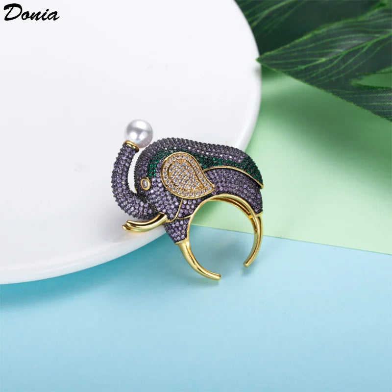 Donia jewelry Thai Pearl Elephant Shape Luxury Wedding Ring metal copper pave miro zirconia animal brdal rings jewelry