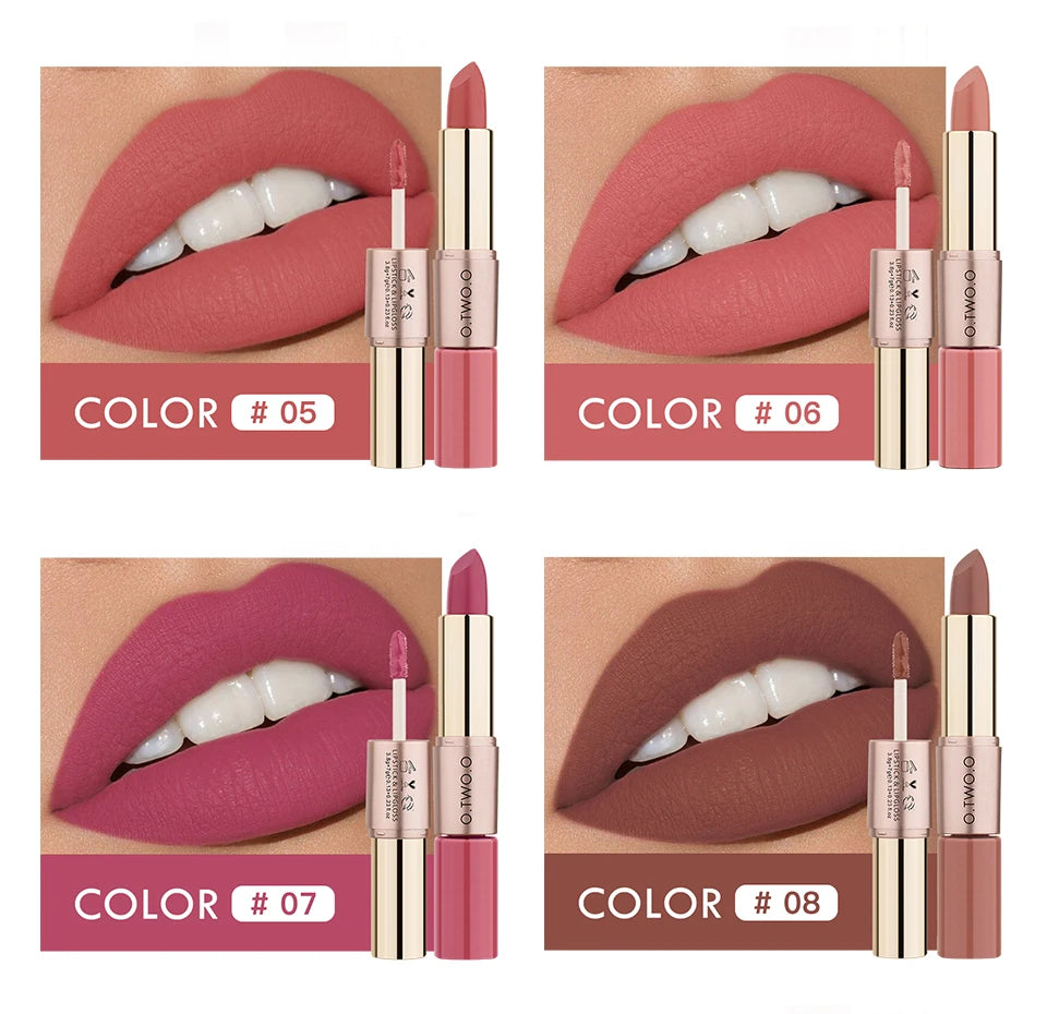 2 in 1 Matte Lipstick Lip Gloss Cosmetics Waterproof Pintalabios.