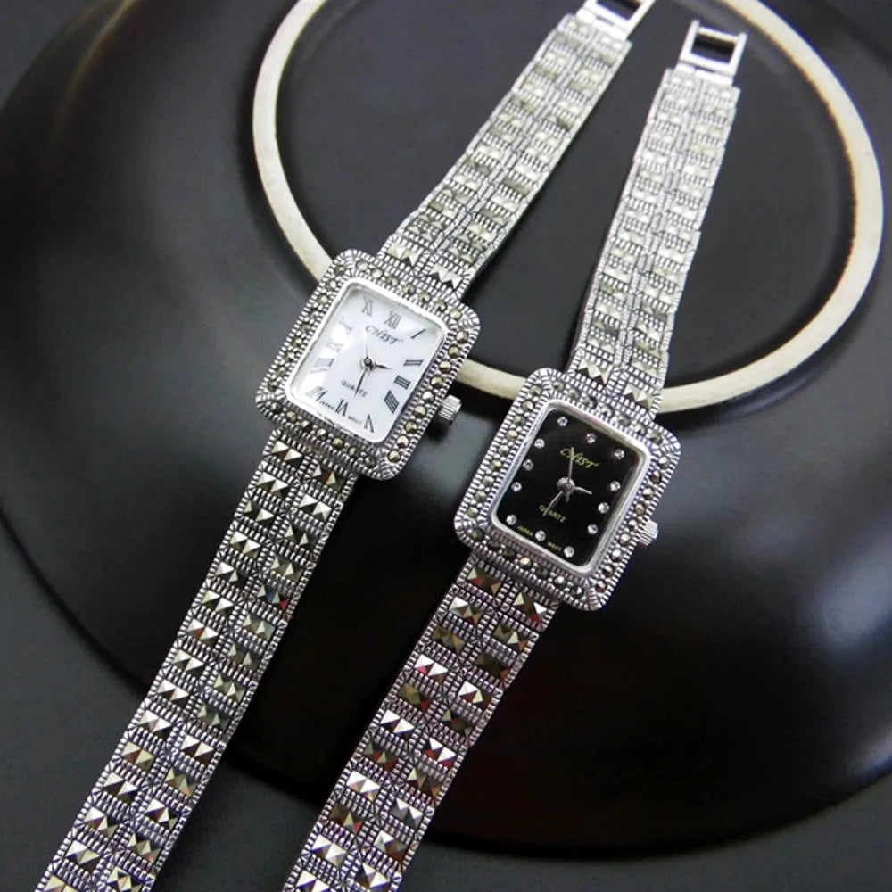 Silver Jewelry Woman Bracelet Watch Thai silver Retro Tungsten Diamond Watch Ladies New Silver Bracelet High Quality Giftt