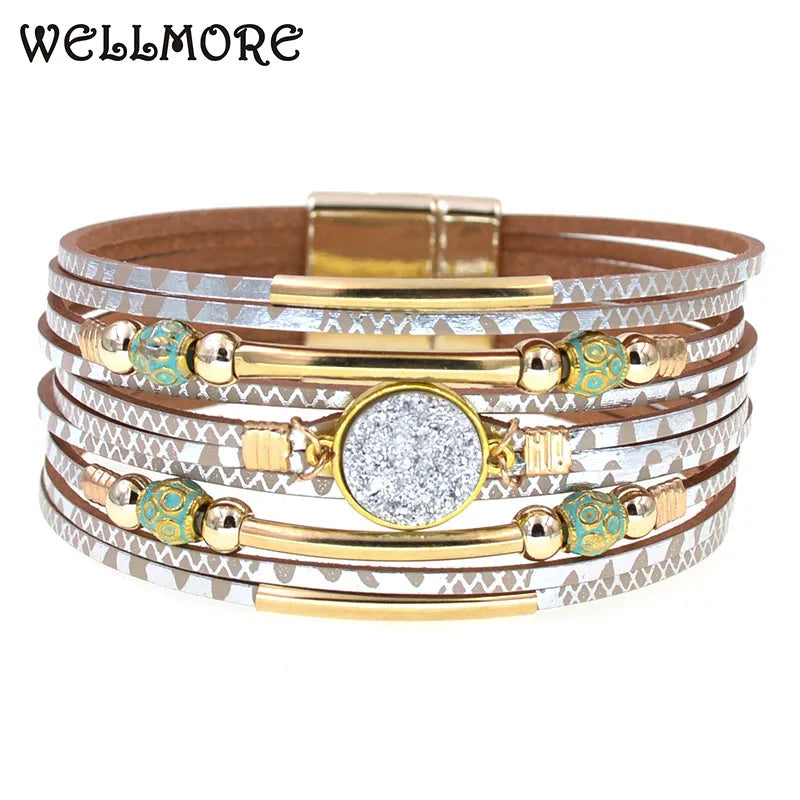 WELLMORE women bracelets bohemia bracelets fashion wrap bracelet leather bracelets for women Female Jewelry wholesale