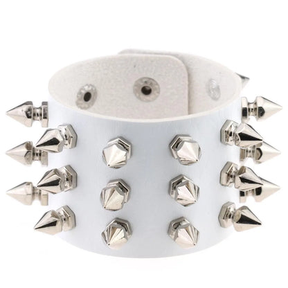 Punk Goth White PU Leather Bracelet Cuff Bangles Emo Spike Rivets Bracelets For Women Studded Halloween Boho Jewelry Gifts Party