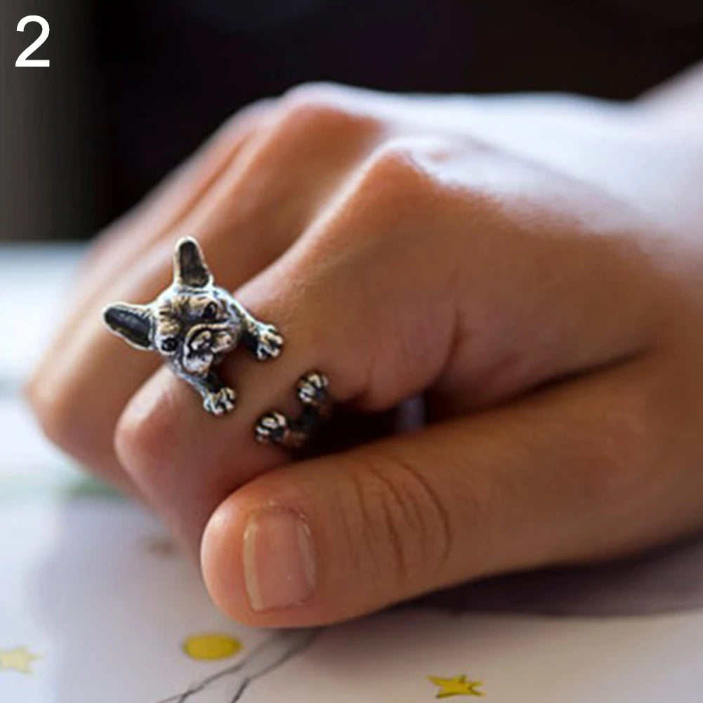 Vintage Boho Chic French Bulldog Ring.