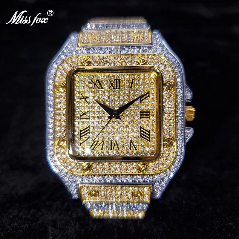 Dropshipping Gold Men Watch Ice Out Lab Diamond Square Watches for Male Waterproof Hip Hop bling bling Cool Hour Gift Wholesale