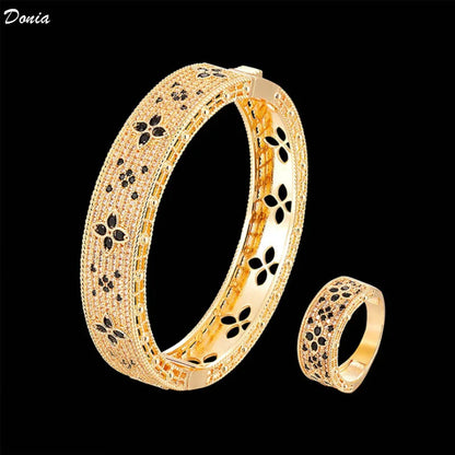 Donia jewelry Fashion hot selling flower bracelet micro inlaid AAA Zircon Bracelet Ring Set luxury new classic Bracelet Ring Set