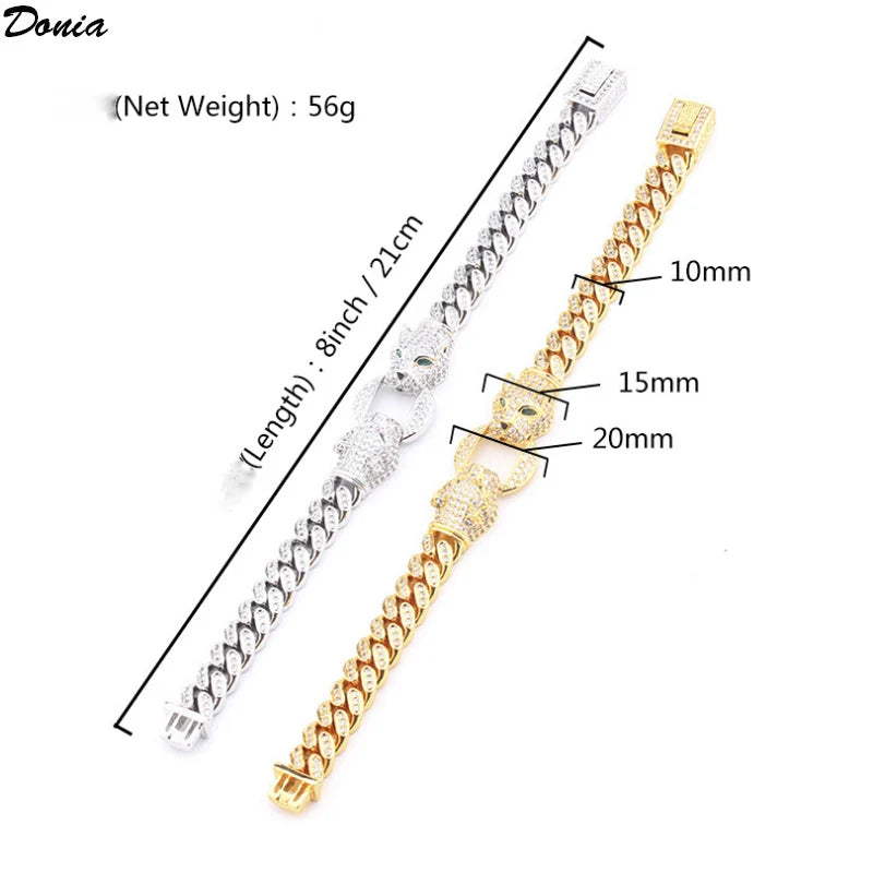 Donia Jewelry European and American fashion luxury two-headed leopard domineering bracelet copper AAA zircon creative bracelet