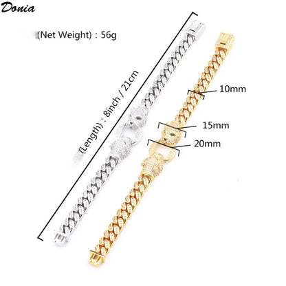 Donia Jewelry European and American fashion luxury two-headed leopard domineering bracelet copper AAA zircon creative bracelet