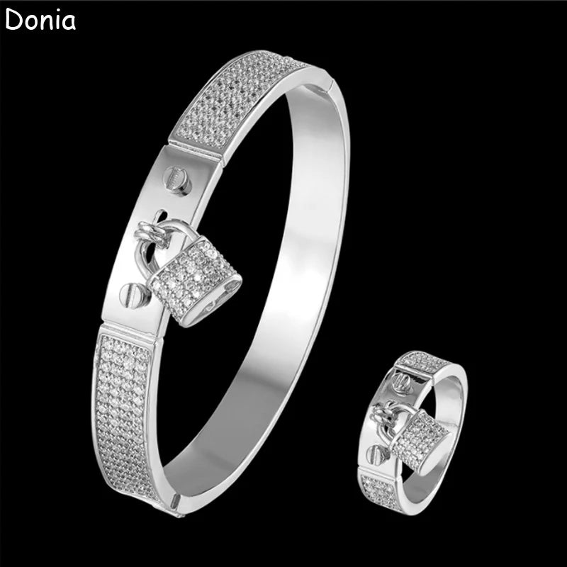 Donia jewelry fashion lock micro-inlaid AAA zircon bracelet set creative opening ladies ring set