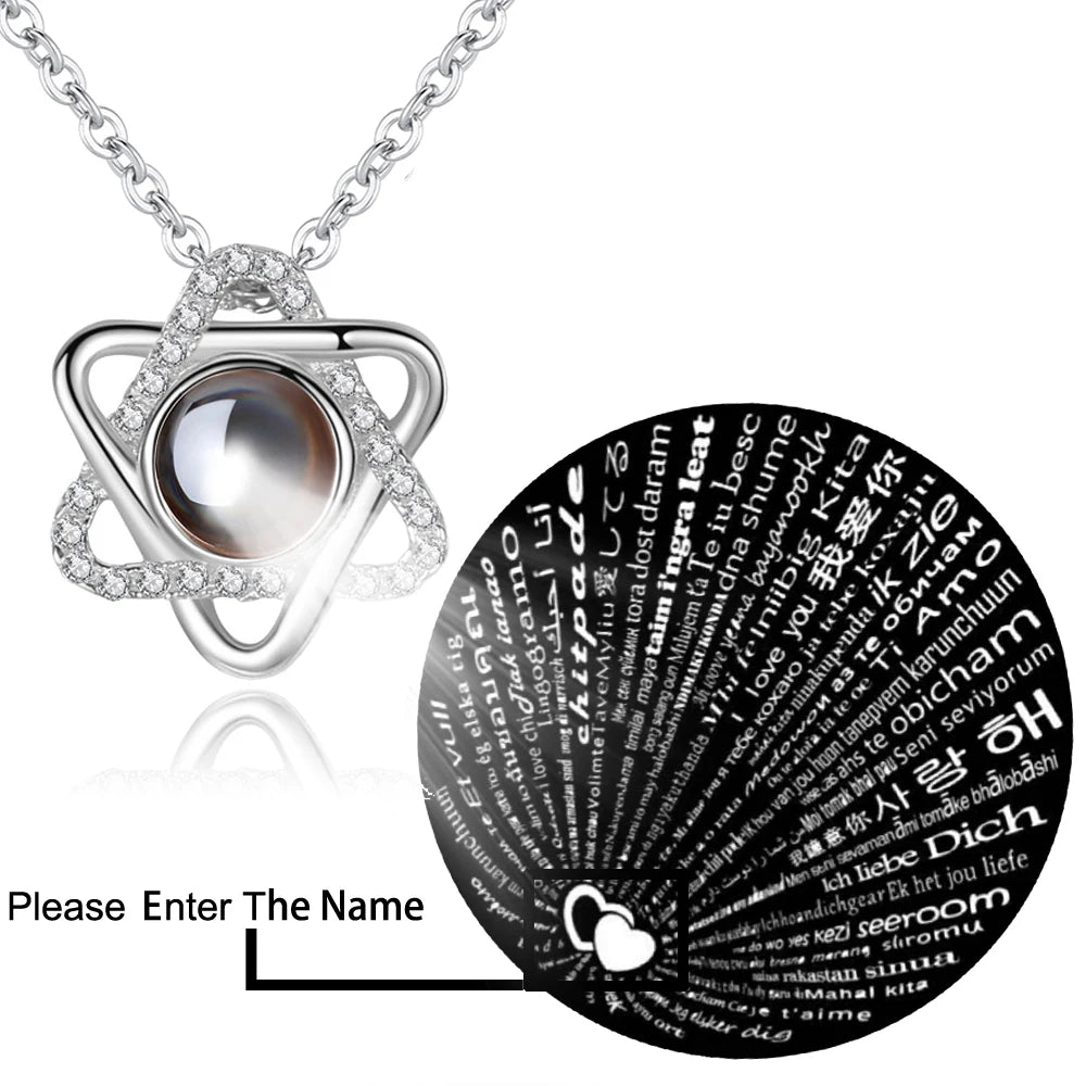 Star Of David Pendant Necklace For Women S925 Silver 100 Languages I Love You Custom Text Pattern Necklaces Female Jewelry Gift