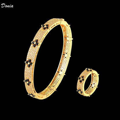 Donia jewelry Fashion hot selling flower bracelet micro inlaid AAA Zircon Bracelet Ring Set luxury new classic Bracelet Ring Set