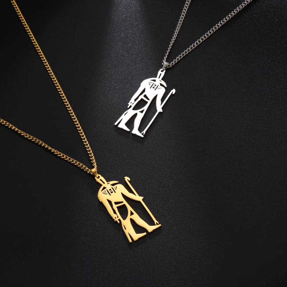 LIKGREAT Egyptian God Talisman Stainless Steel Pendant Necklace for Women/Men Wisdom Thoth Ibis-head Amulet Gold Plated Jewelry