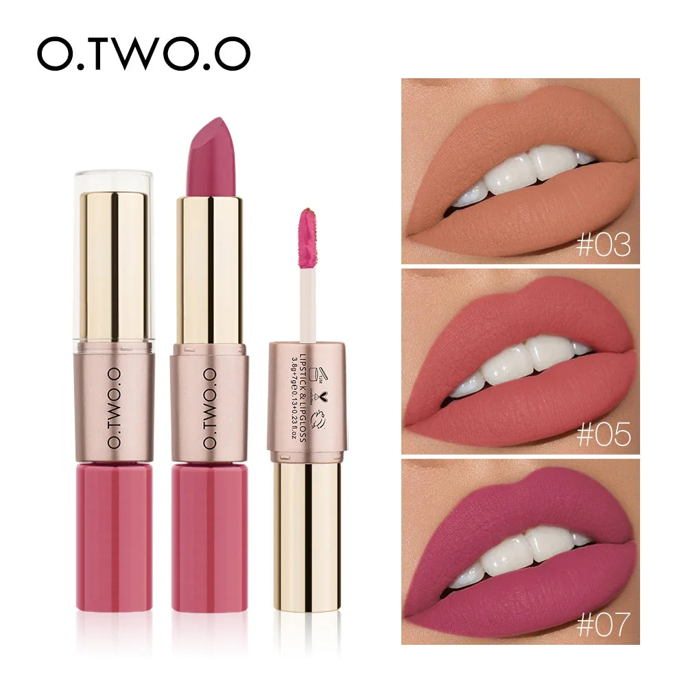 2 in 1 Matte Lipstick Lip Gloss Cosmetics Waterproof Pintalabios.