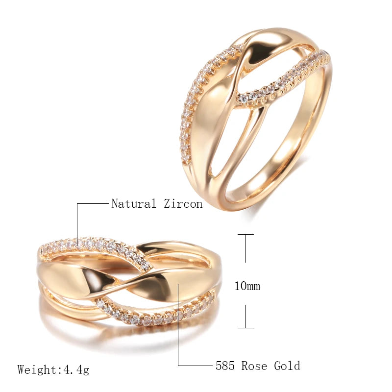 JULYDREAM Fashion Twist Double Zircon Women Rings 585 Gold Color Trendy Party Accessories Modern Wedding Jewelry Hypoallergenic