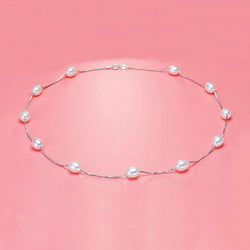 Silver Pearl Necklace - Natural Freshwater Pearl.