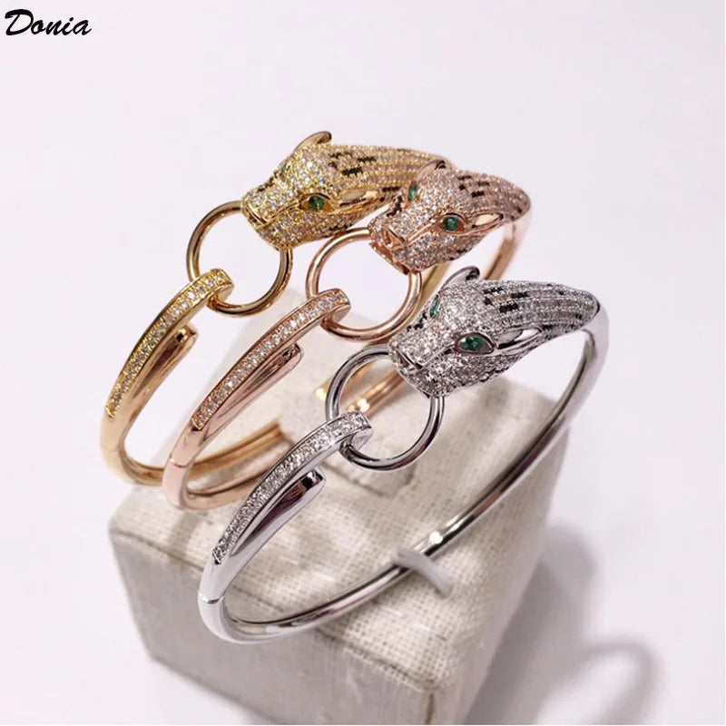 Donia Jewelry European and American Fashion Leopard Titanium Steel Inlaid AAA Zircon Luxury Animal Bracelet