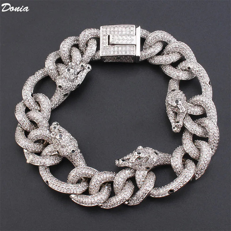 Donia Jewelry European and American fashion luxury hip-hop flying leopard diamond bracelet snake bone chain creative bracelet