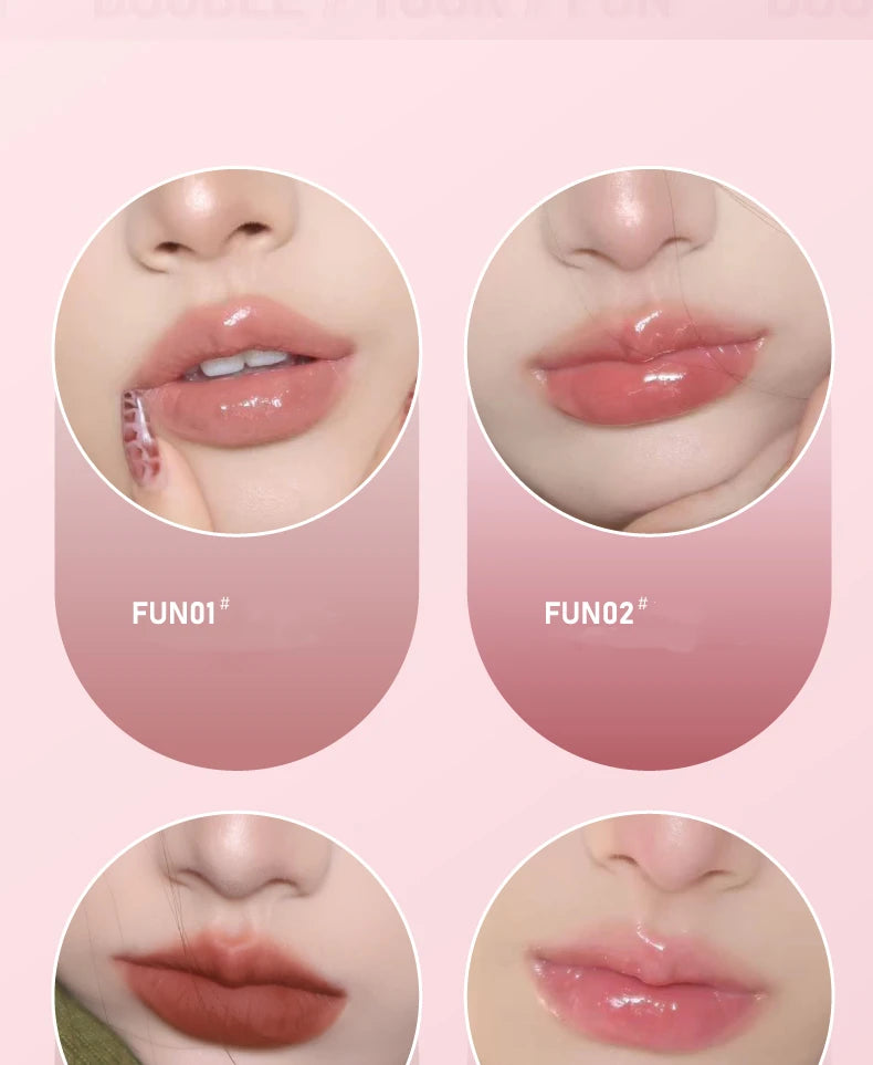 New Update!LEEMEMBER Double-Headed Two Effect Lip Glaze Water Mirror Surface Glossy & Matte Non-Stick Liquid Lip Mud Tint Makeup