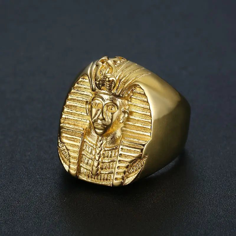 Stainless Steel Gold Color Big Egyptian Pharaoh Rings.