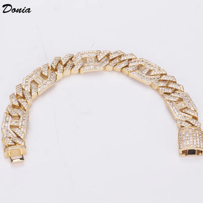 Donia Jewelry Fashion New Hip Hop Micro Inlaid AAA Zircon Copper Cuban Bracelet Electroplated  Men&