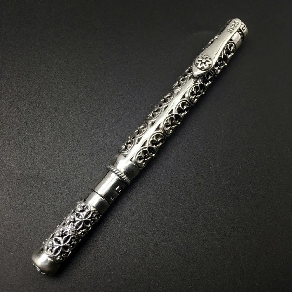 BOCAI S925silver ballpoint pen Man and Woman vintage and elegant S925 silver hollow carved, business signature pen high quality