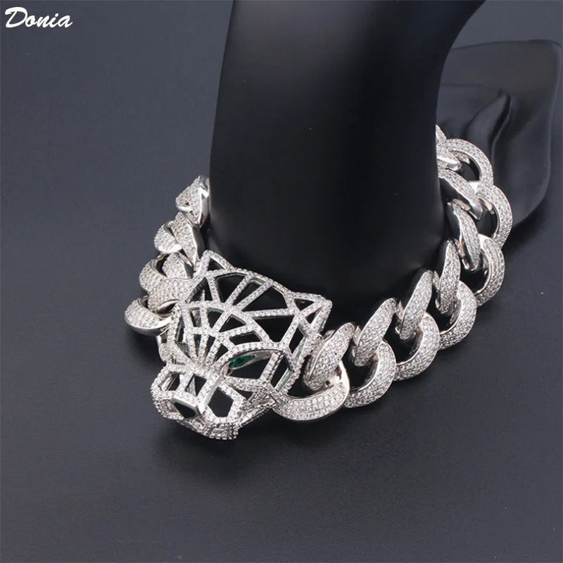 Donia Jewelry Fashion new personality hip-hop bracelet big leopard hollow inlaid AAA zircon luxury Cuban chain domineering first