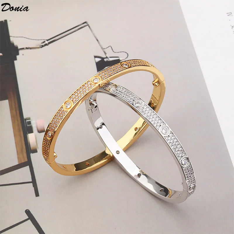 Donia Jewelry European and American Fashion All Over The Sky Titanium Steel Micro-Inlaid AAA Zircon Luxury Retro Bracelet