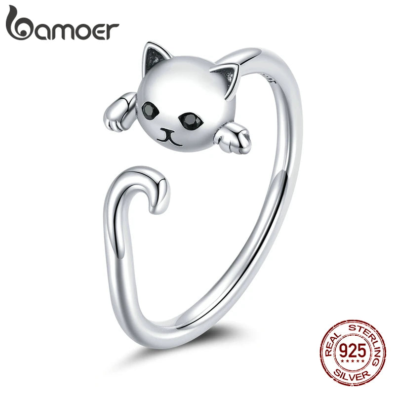 Cute Cat Silver Simple Pet Rings.