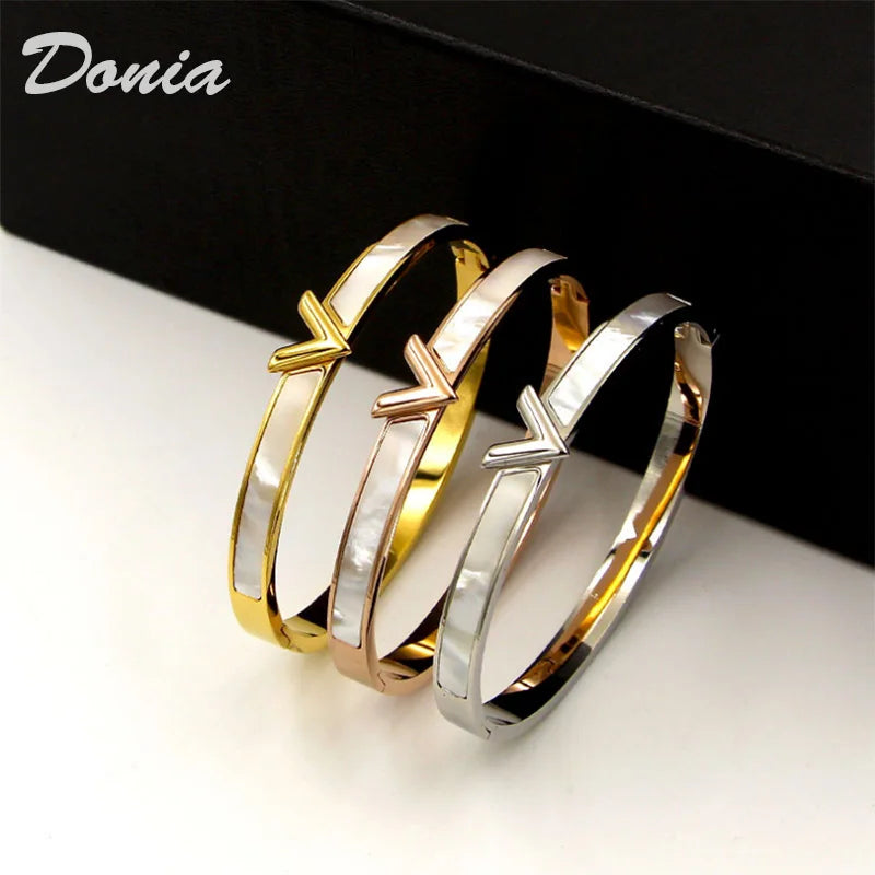 Donia jewelry fashion letter shell full zircon rose gold dark buckle bracelet titanium steel rose gold ladies bracelet