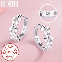 DOTEFFIL 925 Sterling Silver Small Rose Flower Round Hoop Earring AAA Zircon For Women Female Charm Engagement Wedding Jewelry