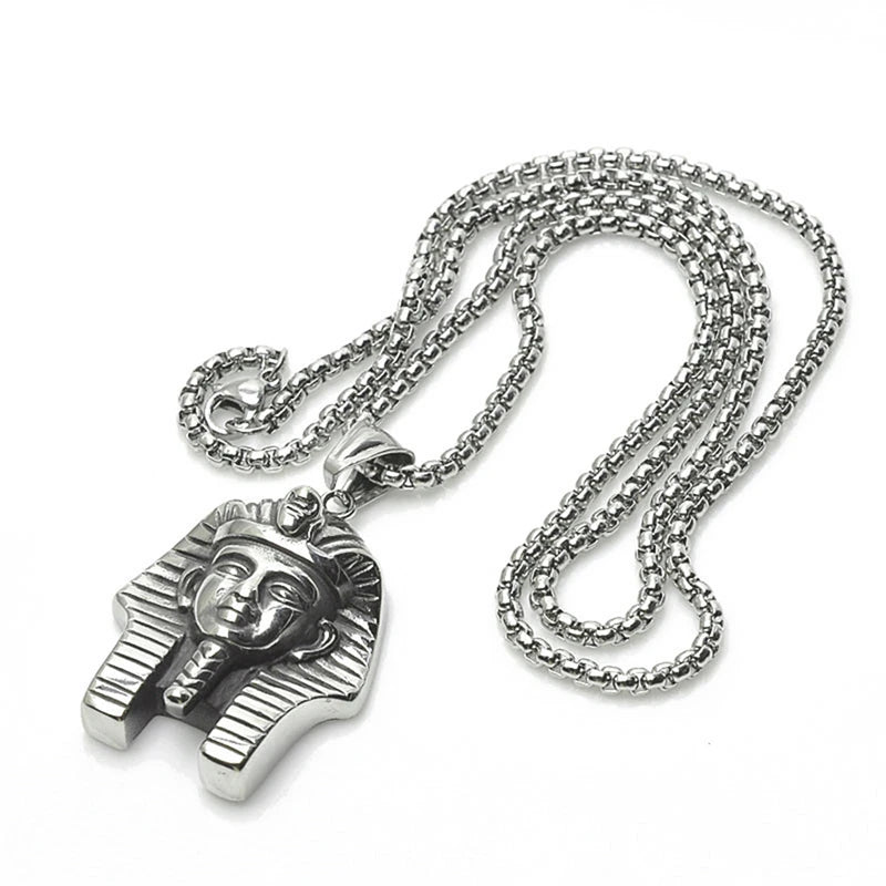 Men Hip Hop Egypt Pharaoh Sphinx Pendant With Stainless Steel Chain Head Pendant Necklaces Chain Punk Jewelry