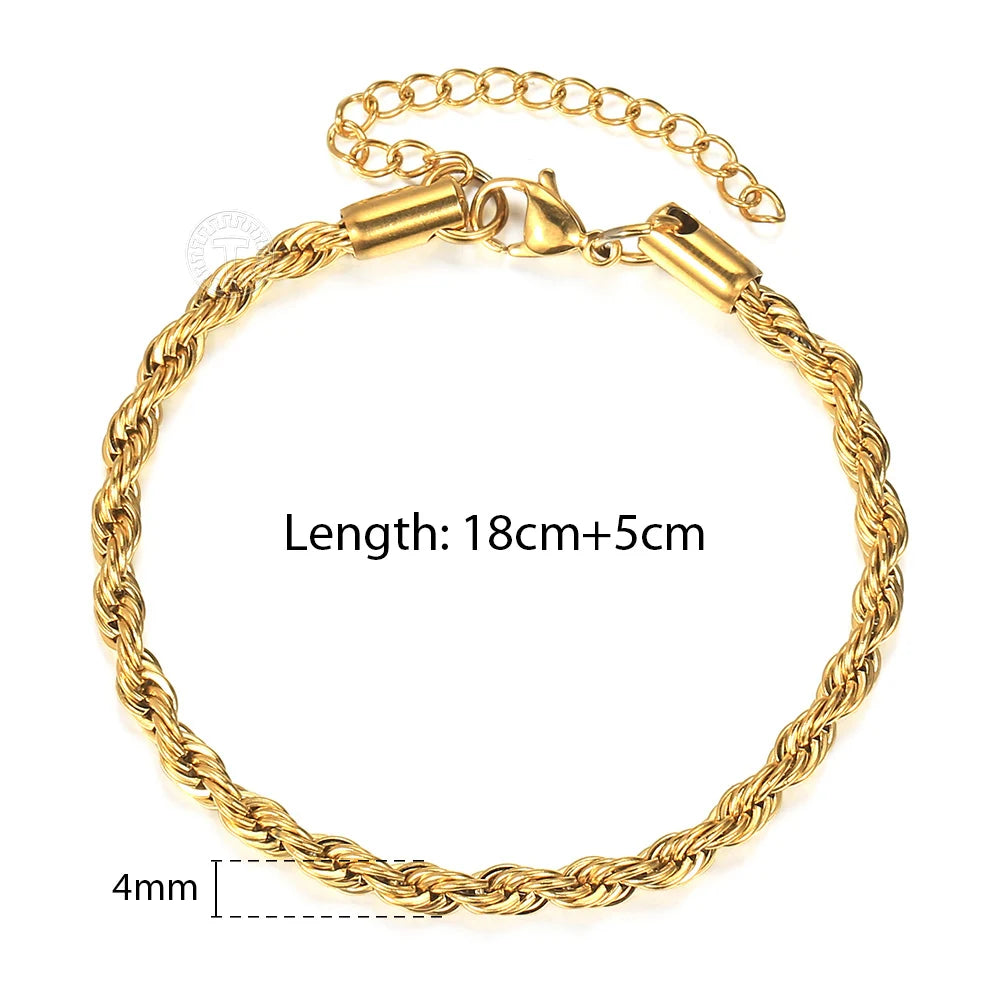 Durable adjustable gold silver rope bracelets.