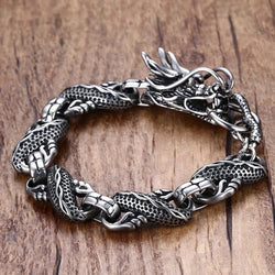 Ethnic Wind Dragon Bracelet Vintage Silver Plated Dragon Cuff Bangles Men's Motorcycle Riding Charm Jewelry Gift