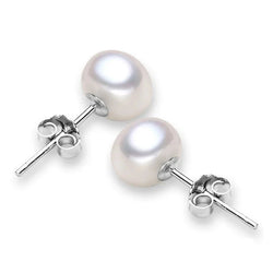 Silver Pearl Stud Earrings - Natural Freshwater.