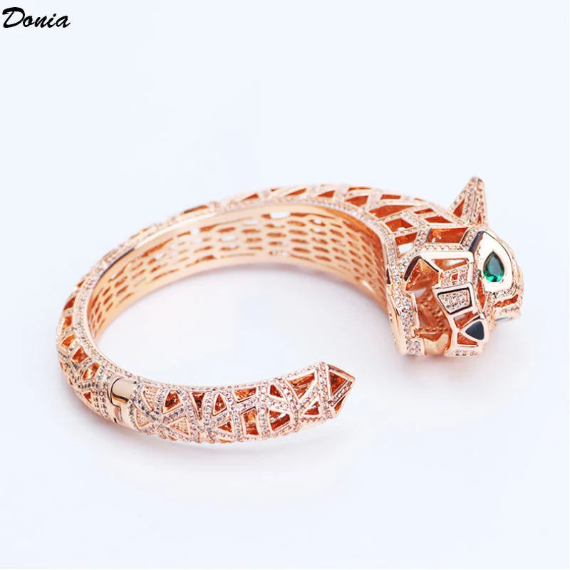 Donia Jewelry Fashion domineering exaggerated leopard hollow bracelet micro-inlaid AAA zircon bracelet unisex open bracelet